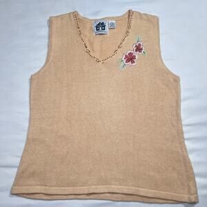 Storybook Knits Sweater Tank Top Size M Beige Capped Chickadee Sleeveless Granny